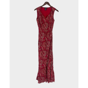 BOSTON PROPER Sleeveless MAXI Dress, Sequin/Bead RED PAISLEY Size 10